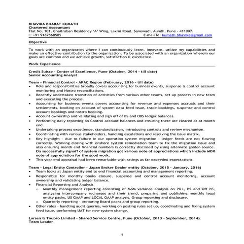 Resume - CA Bhavika Kumath