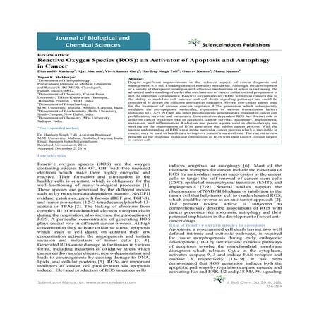 Reactive Oxygen Species (ROS) an Activator of Apoptosis and Autophagy | PDF