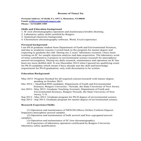 Resume of Tianyi Xu 06-2015