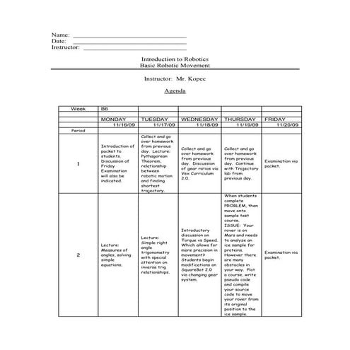 Robotics exploatory plans week 1