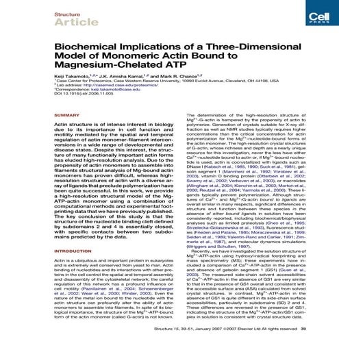 Biochemical Implications of Three-Dimensional Model of Monomeric Actin Bound ...