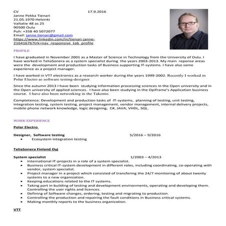 CV Janne Tienari English
