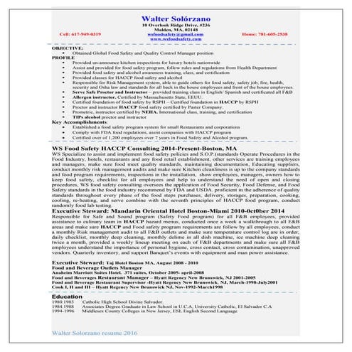 WS Food safety - Resume 2016 | DOC