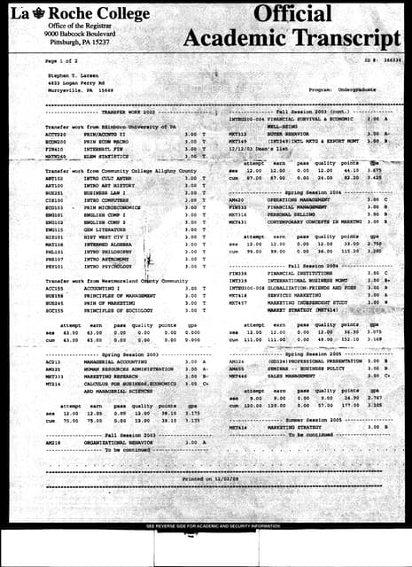 Transcripts College Unofficial