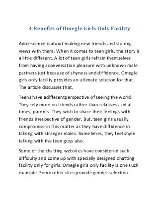 4 Benefits of Omegle Girls Only Facility
