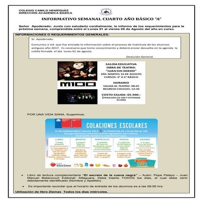4º básico a  semana  01 de agosto al 05 de agosto.