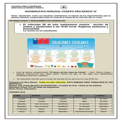 4º básico a  semana  04 de julio al 08 de julio