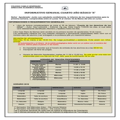 4º básico a  semana 07 al 11 marzo