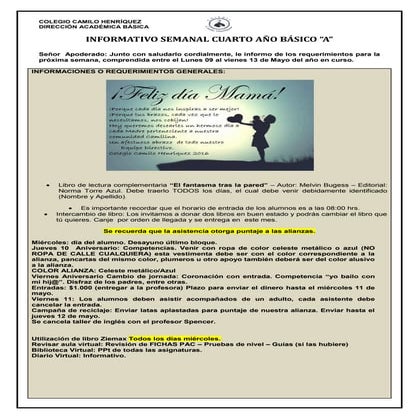 4º básico a  semana  09 de mayo al 13 de mayo 