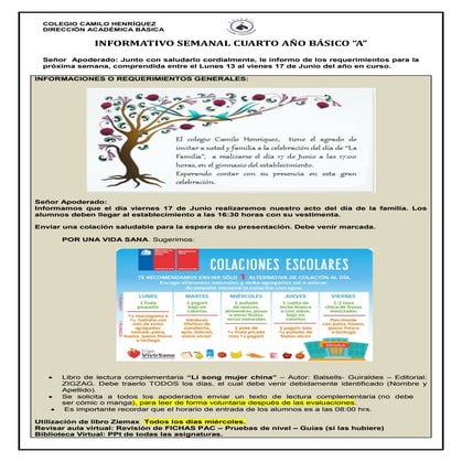 4º básico a  semana  13 de junio al 17 de junio 1