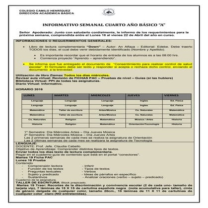 4º básico a  semana 18 abril  al 22 abril