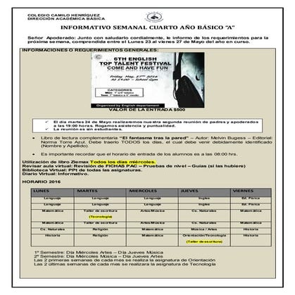 4º básico a  semana  23 de mayo al 27 de mayo