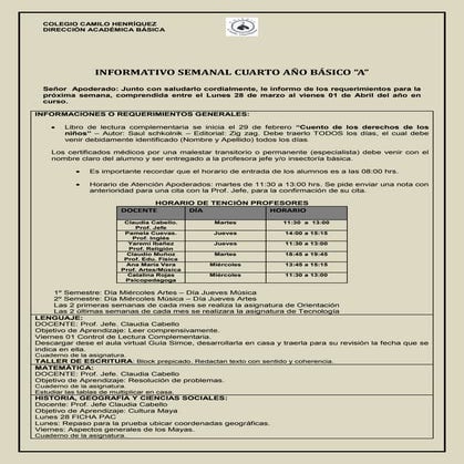 4º básico a  semana 28  marzo al 01 abril