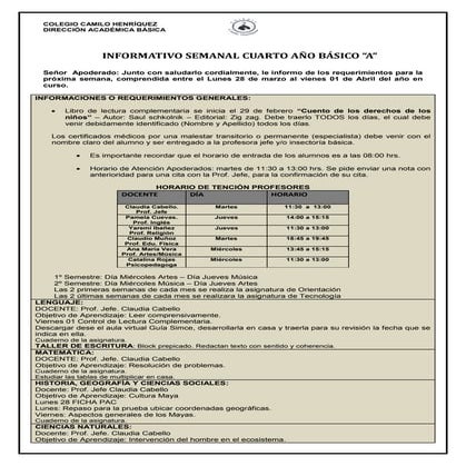 4º básico a  semana 28  marzo al 01 abril 2