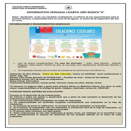 4º básico a  semana  29 de agosto al 02 de septiembre.