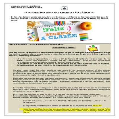 4º básico  a semana 29 febrero al 04 marzo