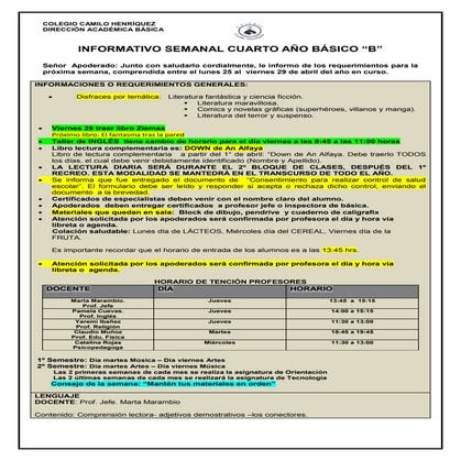 4º  básico b  semana 25 al 29 de abril