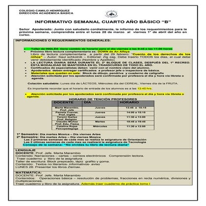 4º  básico b  semana 28 marzo al 1° abril