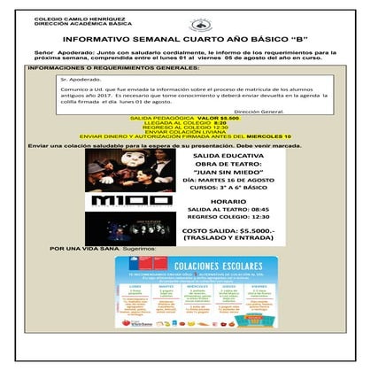 4° básico b semana del lunes 01   al 5 de agosto