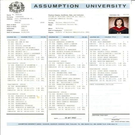 Assumption University Transcript