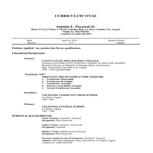 my resume format | DOC