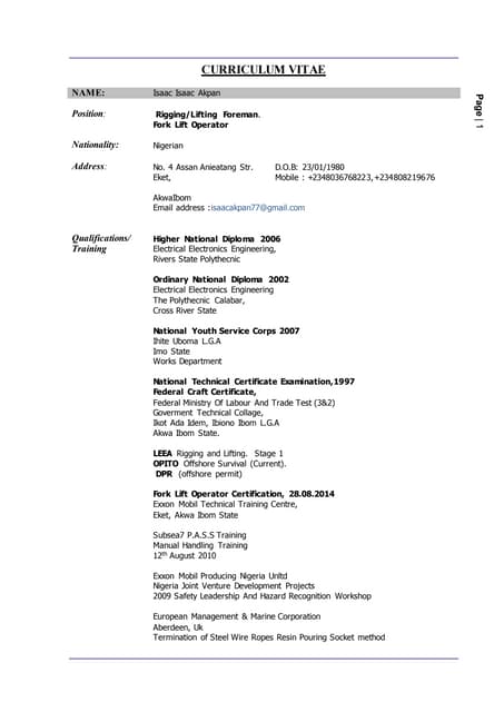 ISAAC AKPAN CV