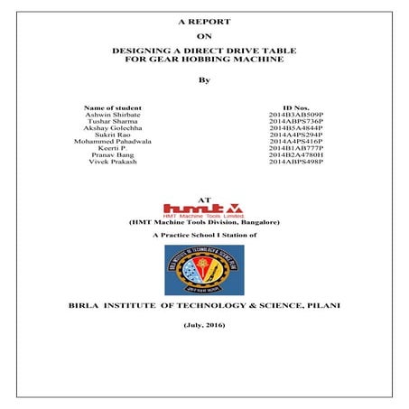 PS1-DESIGNING A DIRECT DRIVE TABLE FOR GEAR HOBBING MACHINE