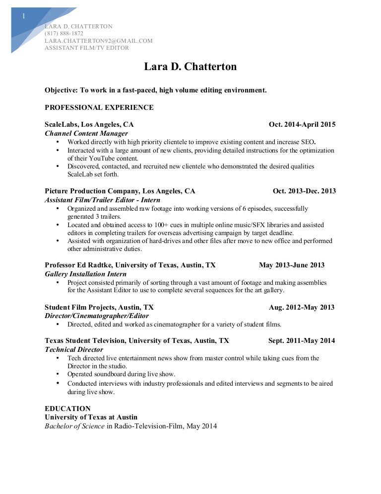 assistant editor resume