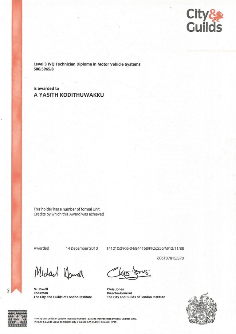 City&Guilds Diploma in Motor Vehicle Systems