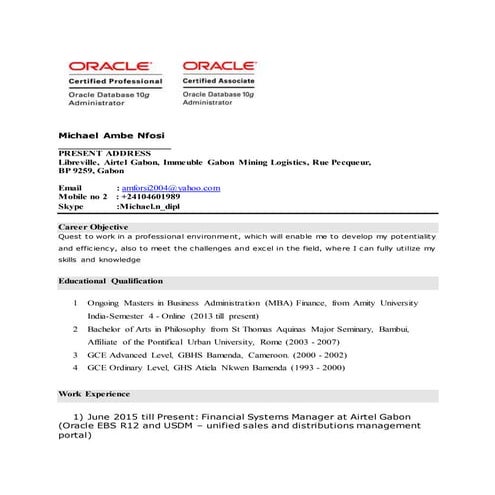 Resume Oracle EBS R12 English and French speaking consultant (upd ...