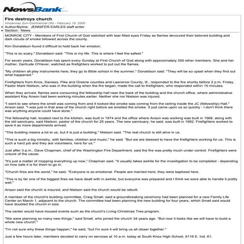 Fire destroys Church