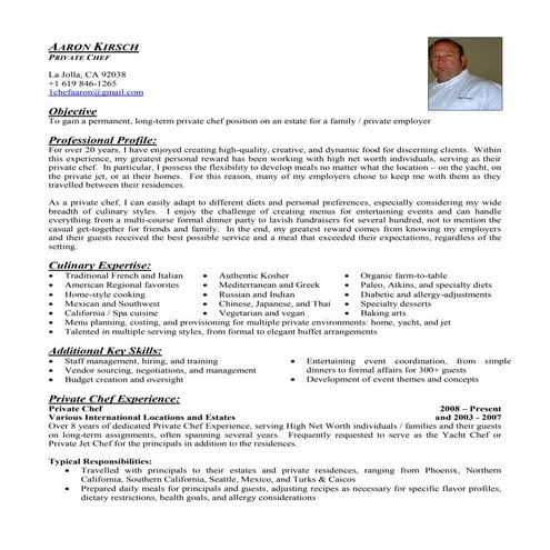 Aaron Kirsch Private Chef resume