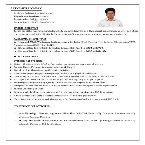 RESUME SATYENDRA YADAV planning engineer (2)