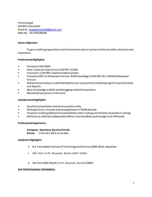 Preeta_SAP BPC Consultant