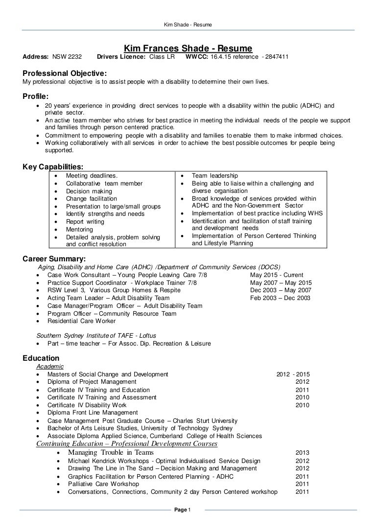 resume sample for aged care worker