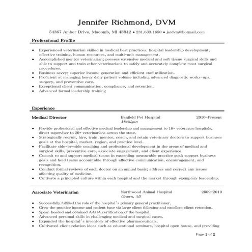 Jennifer Richmond, DVM- Resume | PDF