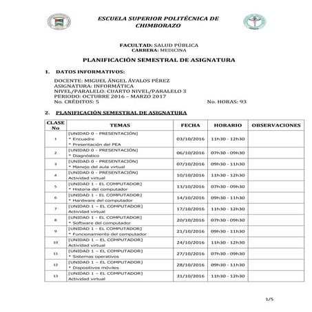Informática: Planificación Semestral 