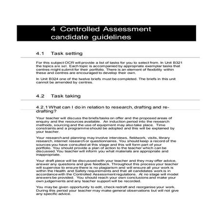 OCR GCSE Media Studies Controlled assessment candidate guidelines