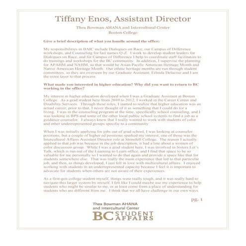 Tiffany Enos, Interview