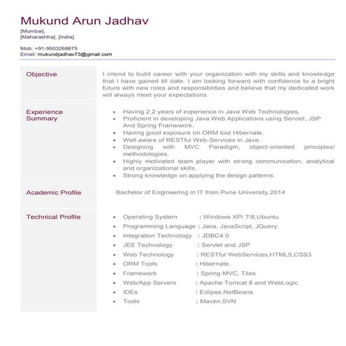 Java Developer 2.2 years experiernce