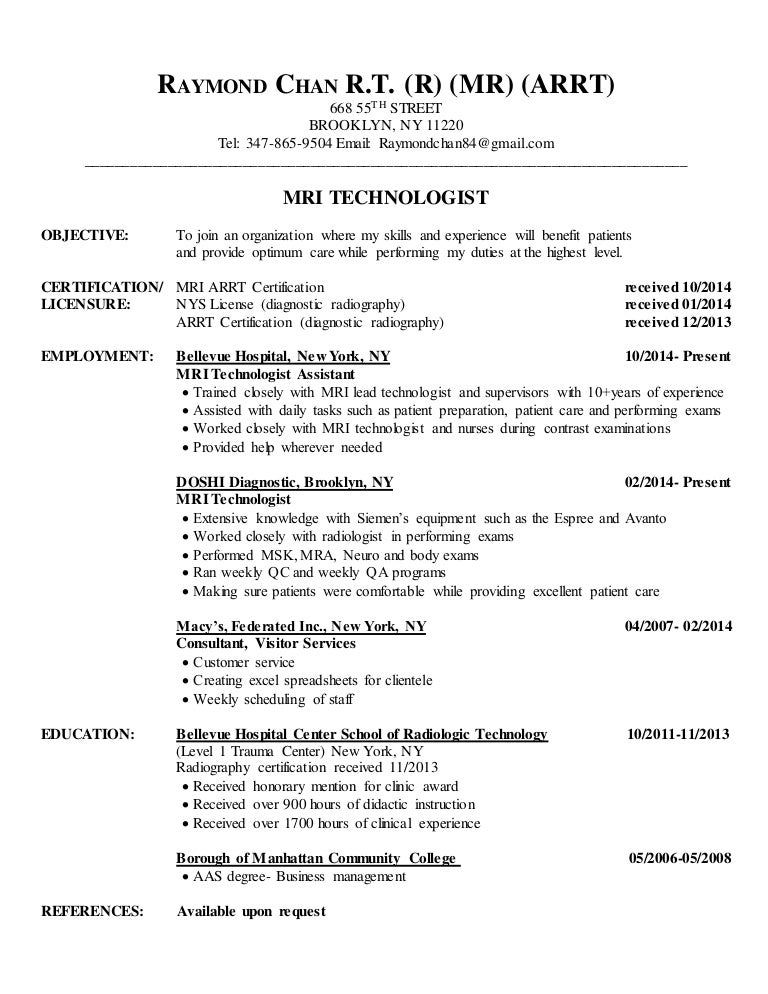 mri technologist resume