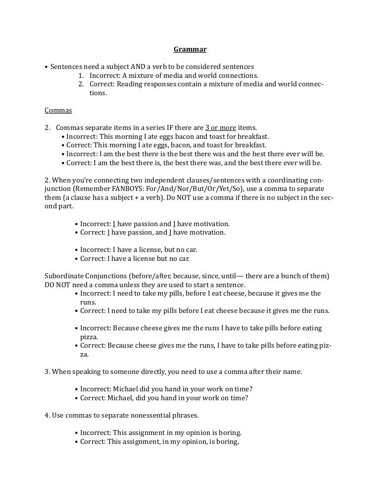 Grammar Worksheet