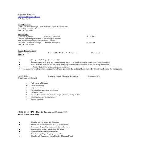 Bryanna Salazar denver health resume