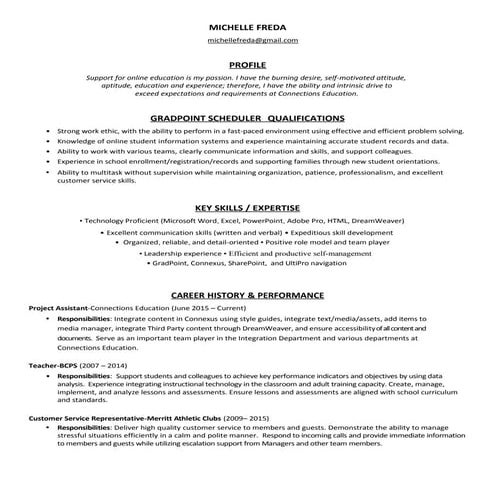 Resume. M. Freda