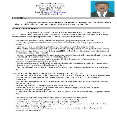 Mechanical  Maintenance  Supervisor CV