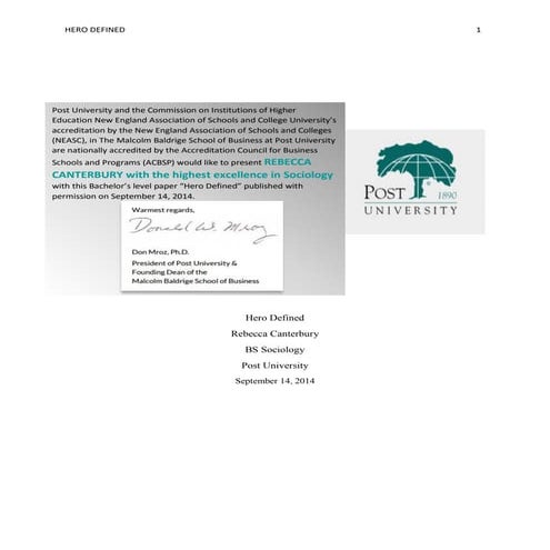 Canterbury Hero Defined Sociology Award Highest Excellence 2014 Post University