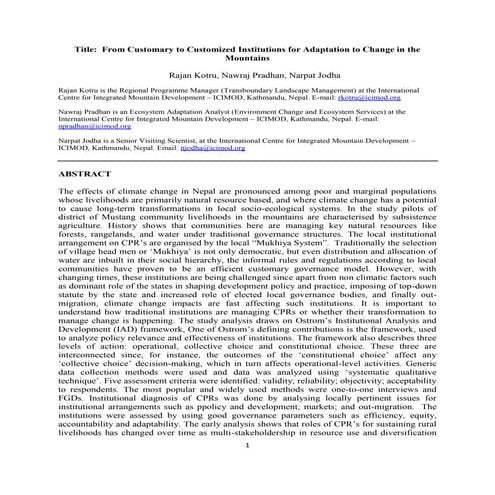 Customary to Customized Institutions