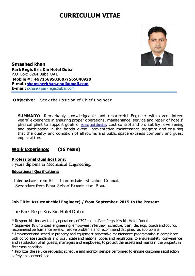 s khan cv for chief engineer chief engineer cv