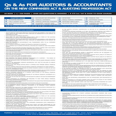 Q & As for Auditors & Accountants on the New Companies Act & Auditing Profess...