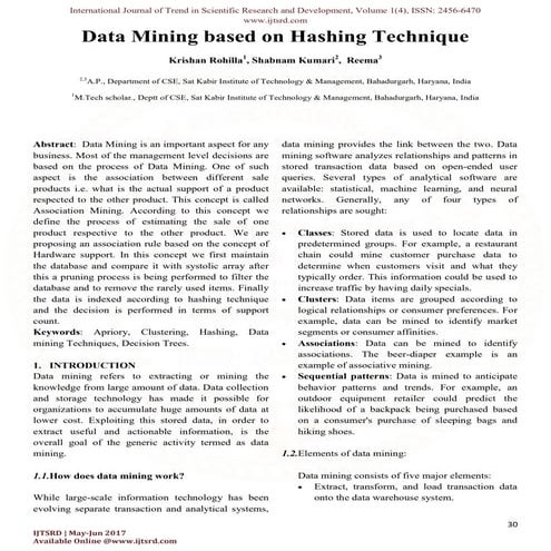 Data Mining based on Hashing Technique